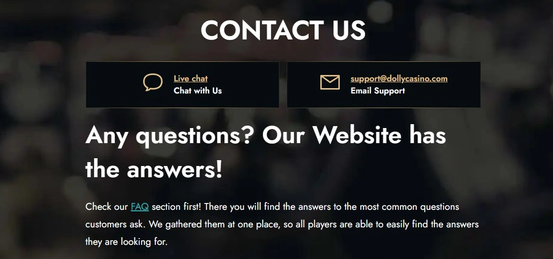 Dolly Casino contact us support page